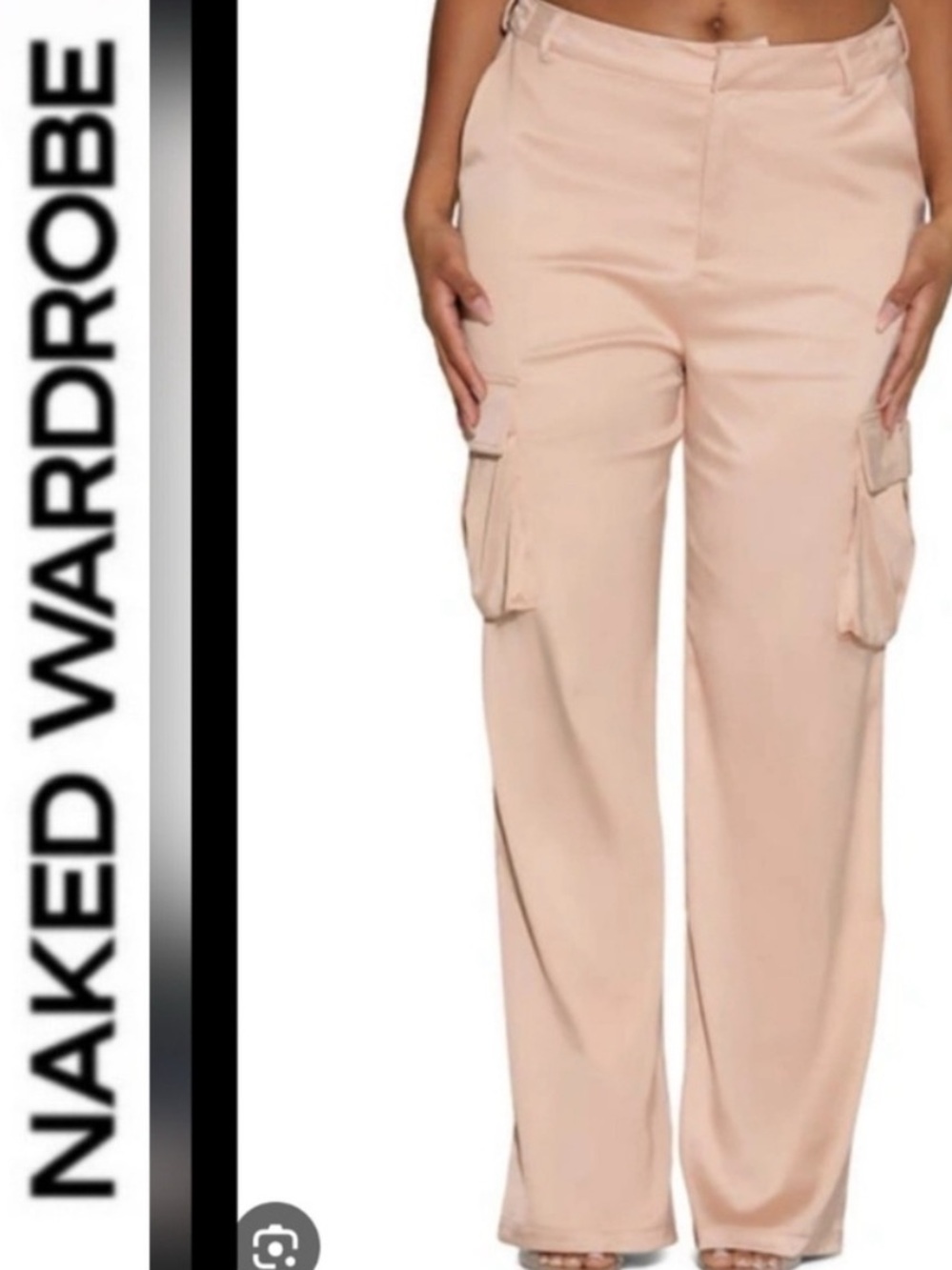 Naked Wardrobe 🤎🩷Extra Glossy Satin Cargo Pants